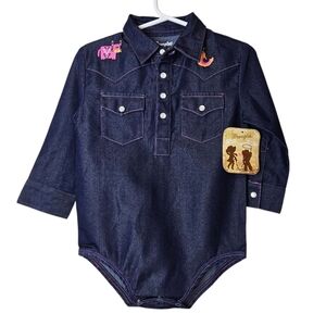 Wrangler Denim Baby Girl Long Sleeve Pearl Snap Embroider Western One piece 18 M